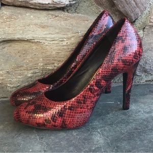 Jessica Simpson 4.25” Maroon Black Snake-print Heels - Size 8